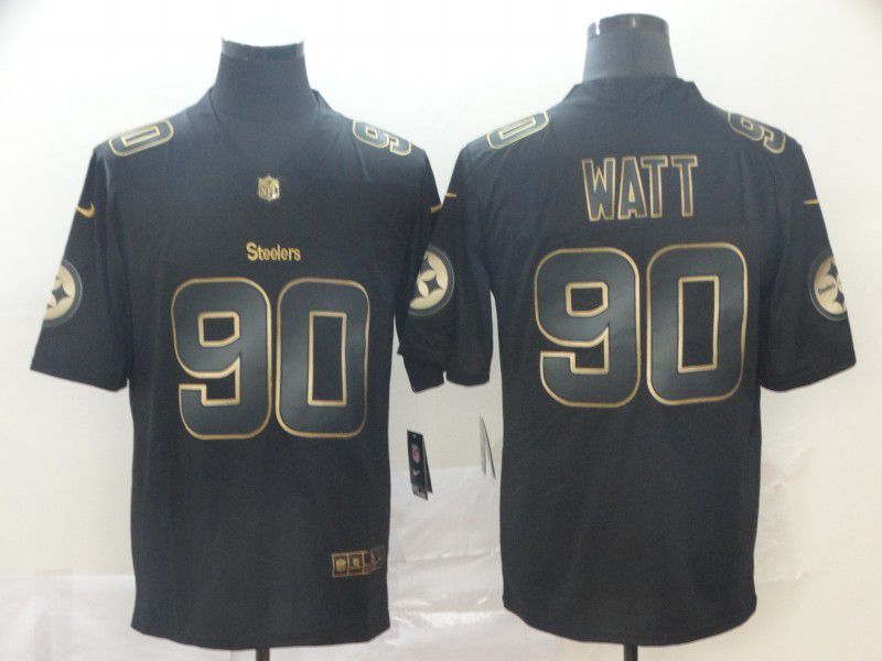 Men Pittsburgh Steelers #90 Watt Nike Vapor Limited Black Golden NFL Jerseys